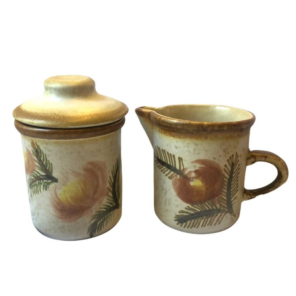 Chatham Pottery Vintage Flower and Pine Creamer and Sugar set